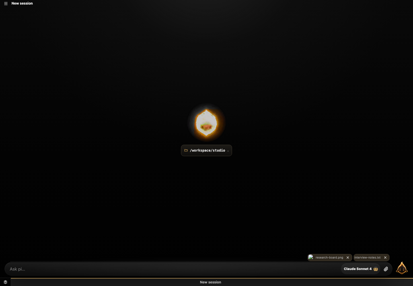 Restored image and text-file attachment chips in an empty enabled composer